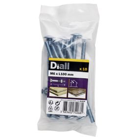Diall M6 Coach bolt & nut (L)100mm, Pack of 10