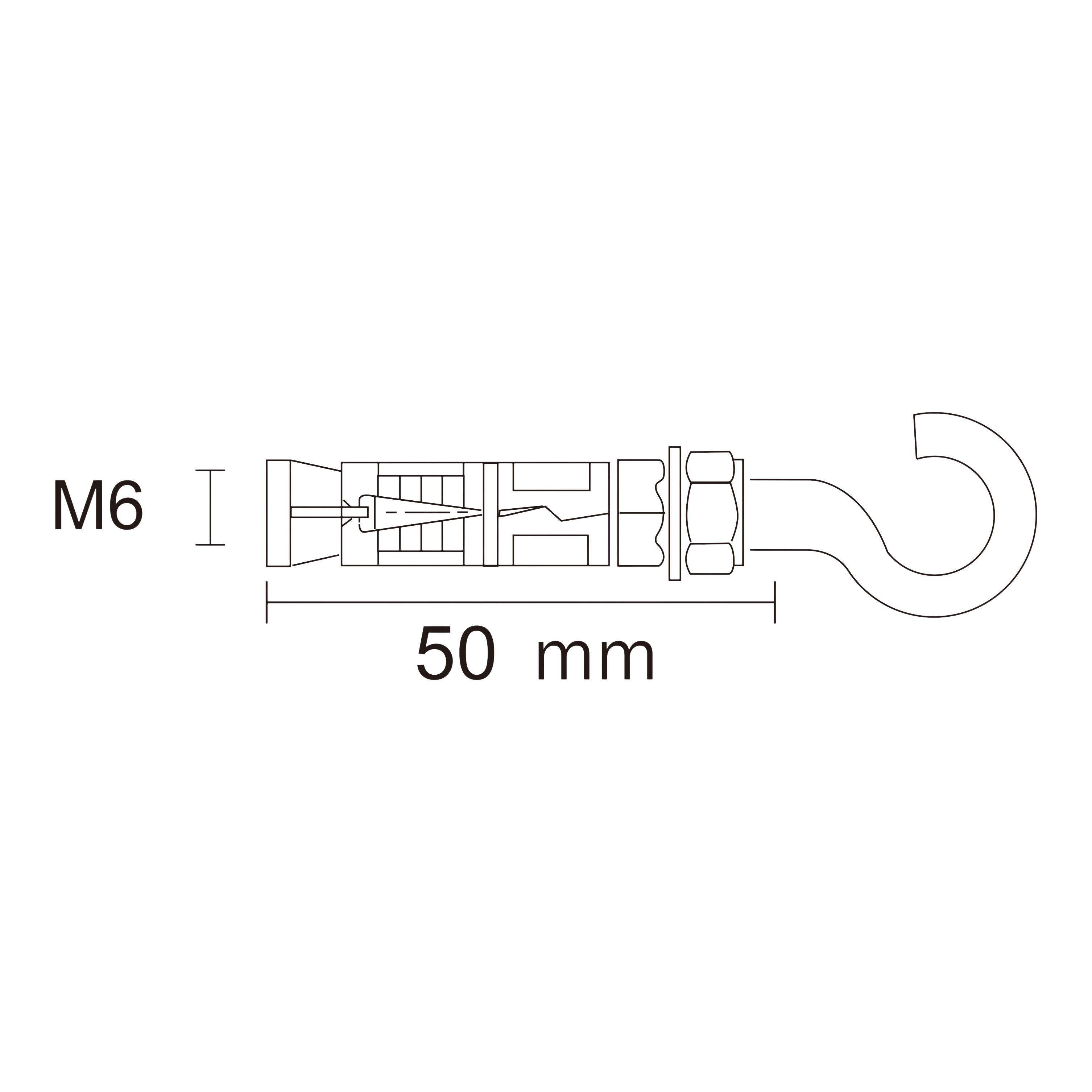 Diall M6 Hex C-hook Steel Shield anchor (L)50mm, Pack of 2