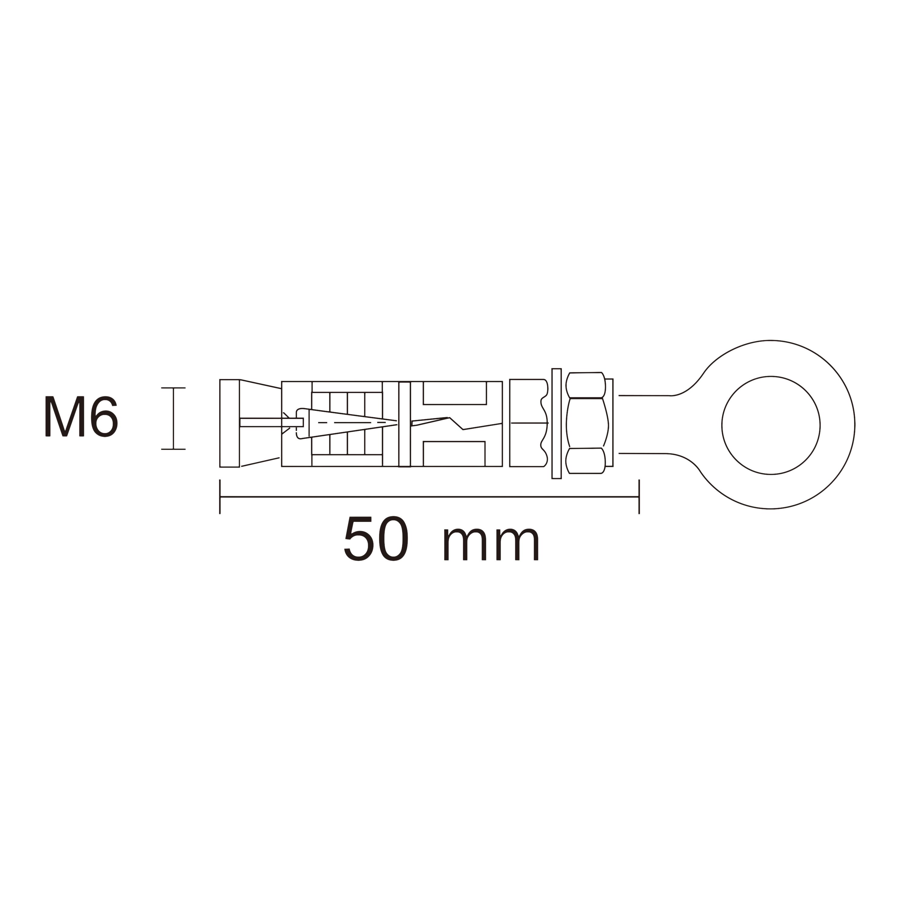 Diall M6 Hex O-hook Steel Shield anchor (L)50mm, Pack of 2