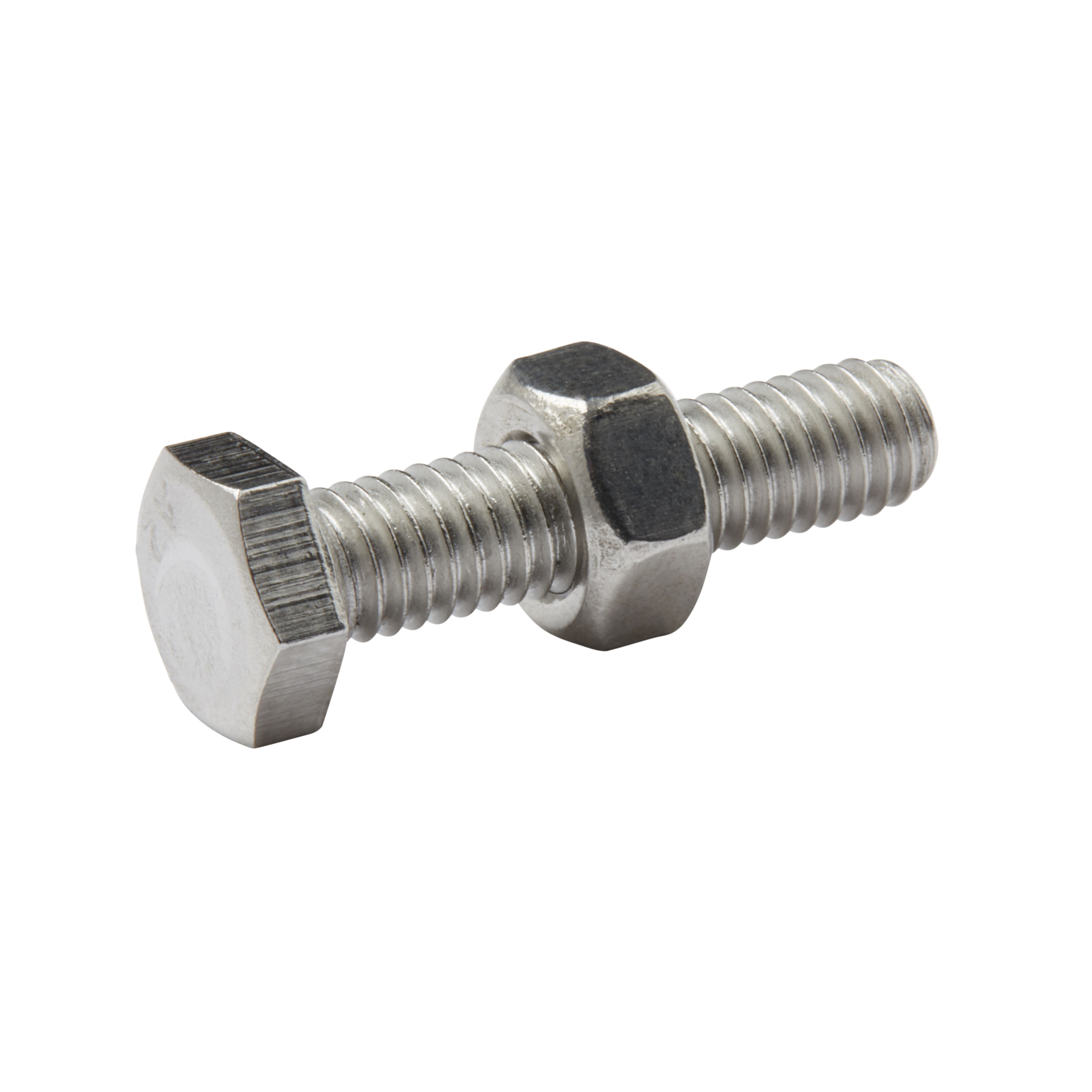 Diall M6 Hex Stainless steel Bolt & nut (L)25mm (Dia)6mm, Pack of 10