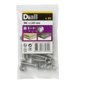 Diall M6 Hex Stainless steel Bolt & nut (L)25mm, Pack of 10