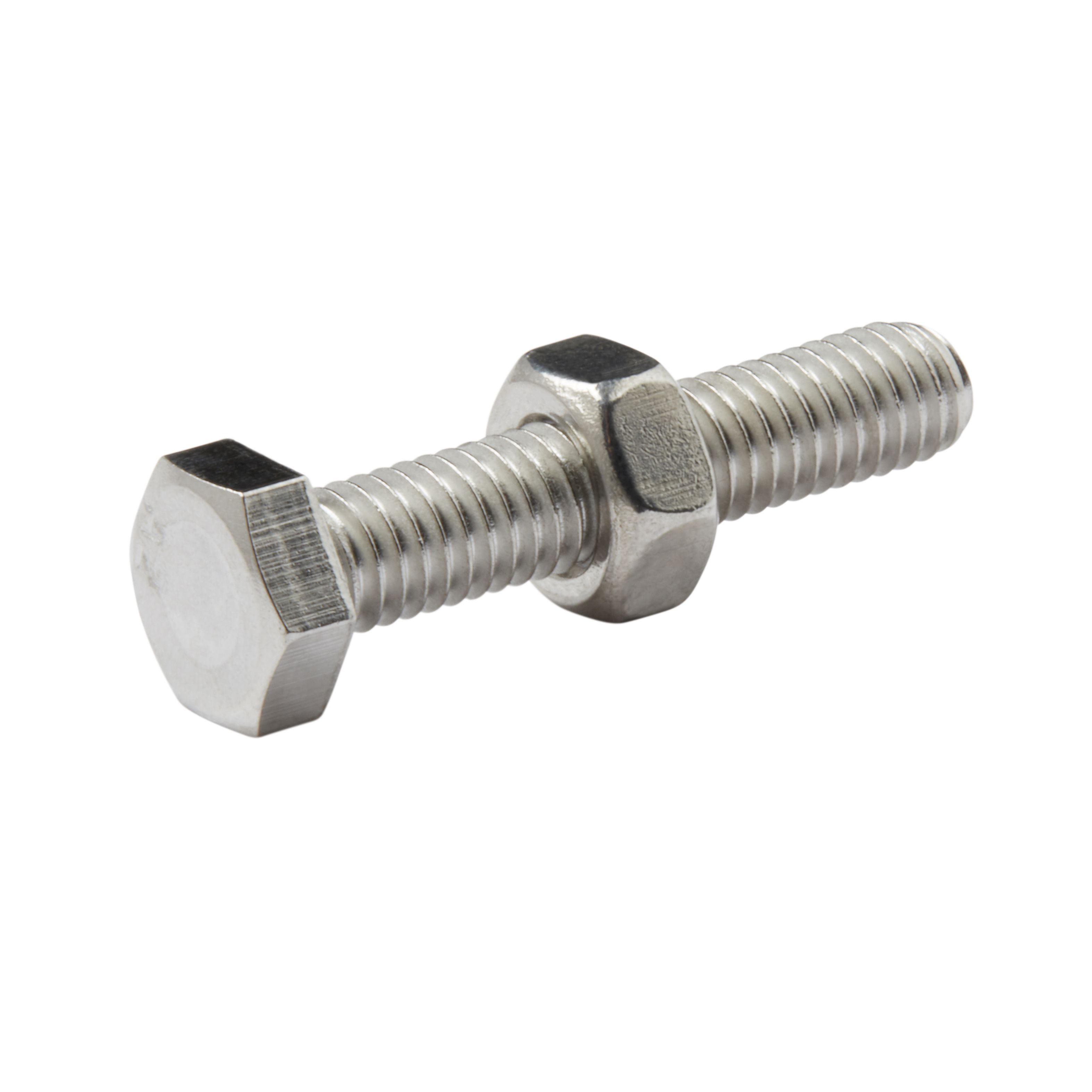 Diall M6 Hex Stainless steel Bolt & nut (L)30mm (Dia)6mm, Pack of 10