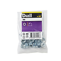 Diall M8 Carbon steel Hex Nut, Pack of 20