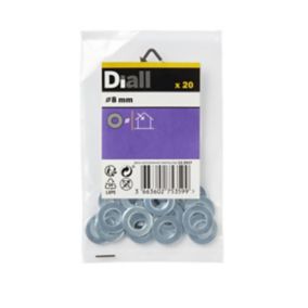 Diall M8 Carbon steel Medium Flat Washer, Pack of 20