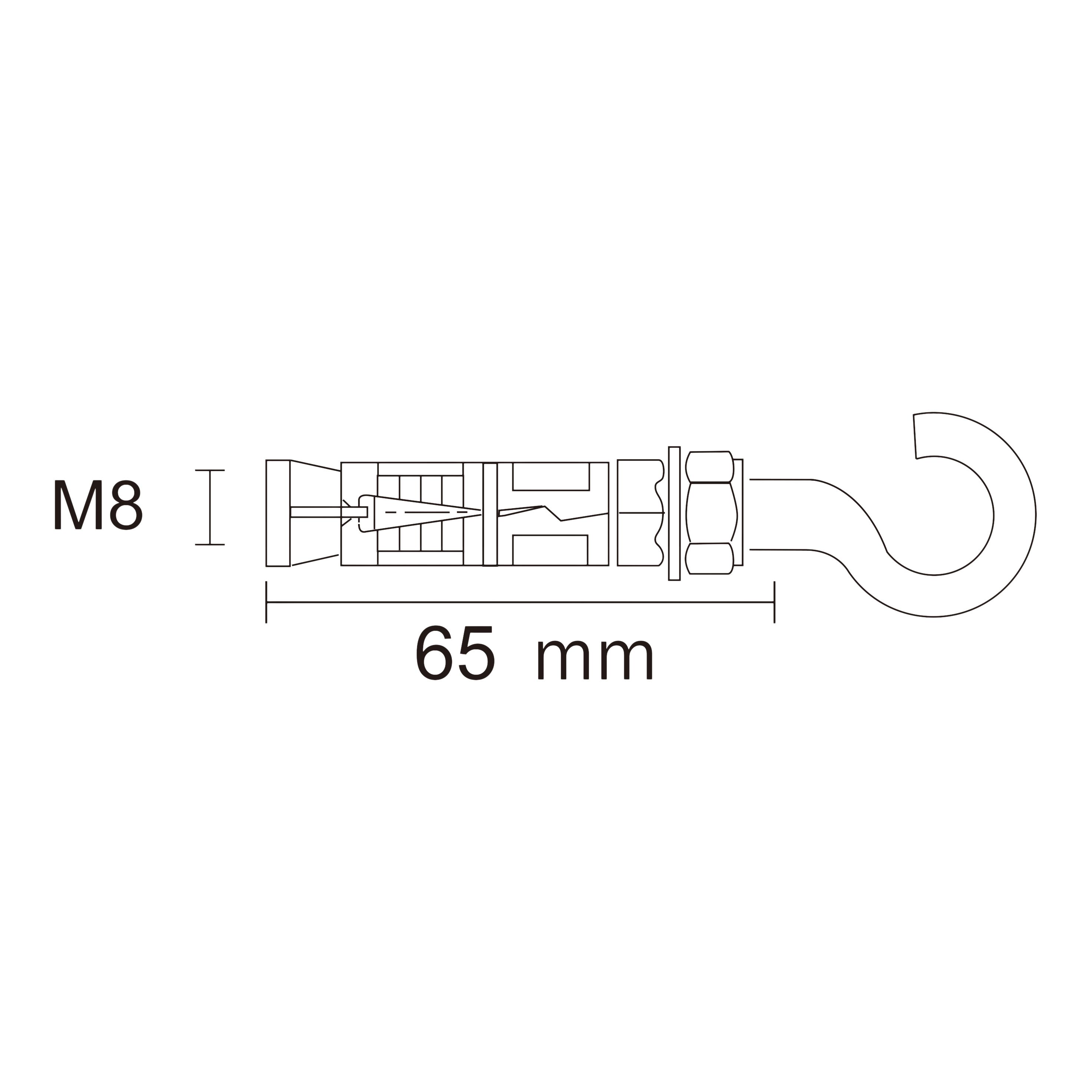 Diall M8 Hex C-hook Steel Shield anchor (L)65mm, Pack of 2