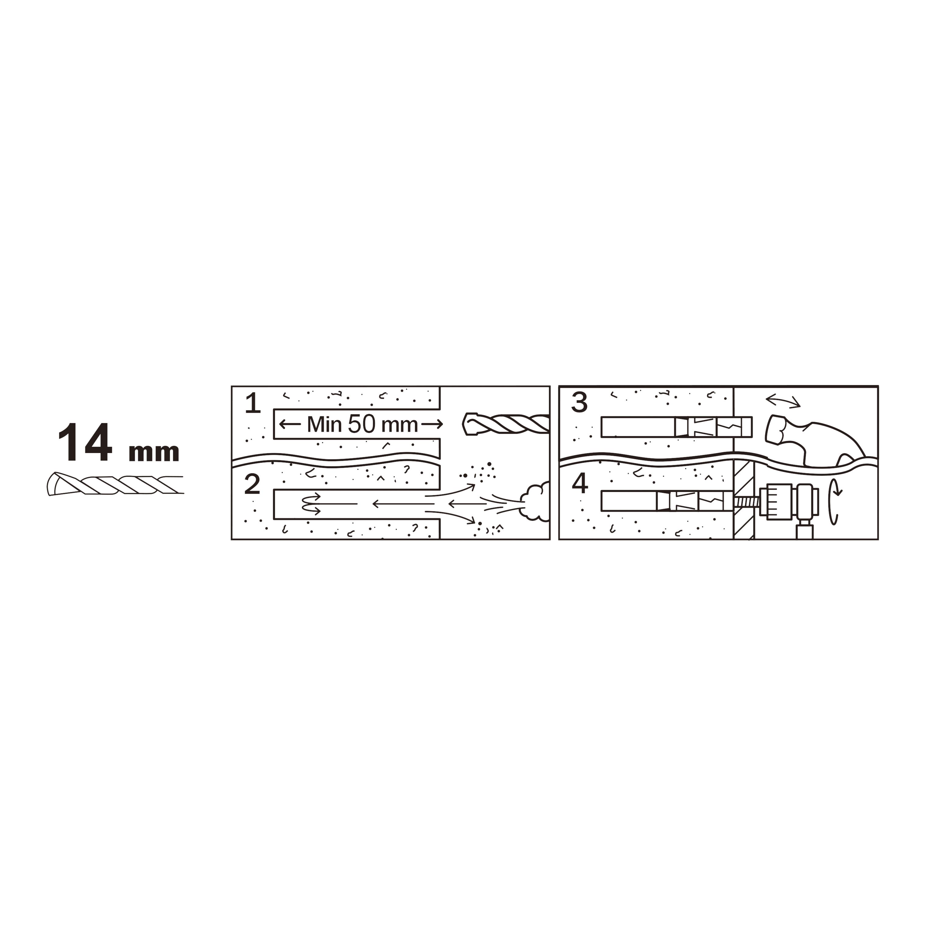 Diall M8 Hex C-hook Steel Shield anchor (L)65mm, Pack of 2