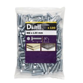 Diall M8 Hex Carbon steel (grade 5.8) Bolt (L)30mm, Pack of 100