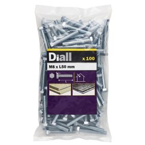 Diall M8 Hex Carbon steel (grade 5.8) Bolt & nut (L)50mm, Pack of 100
