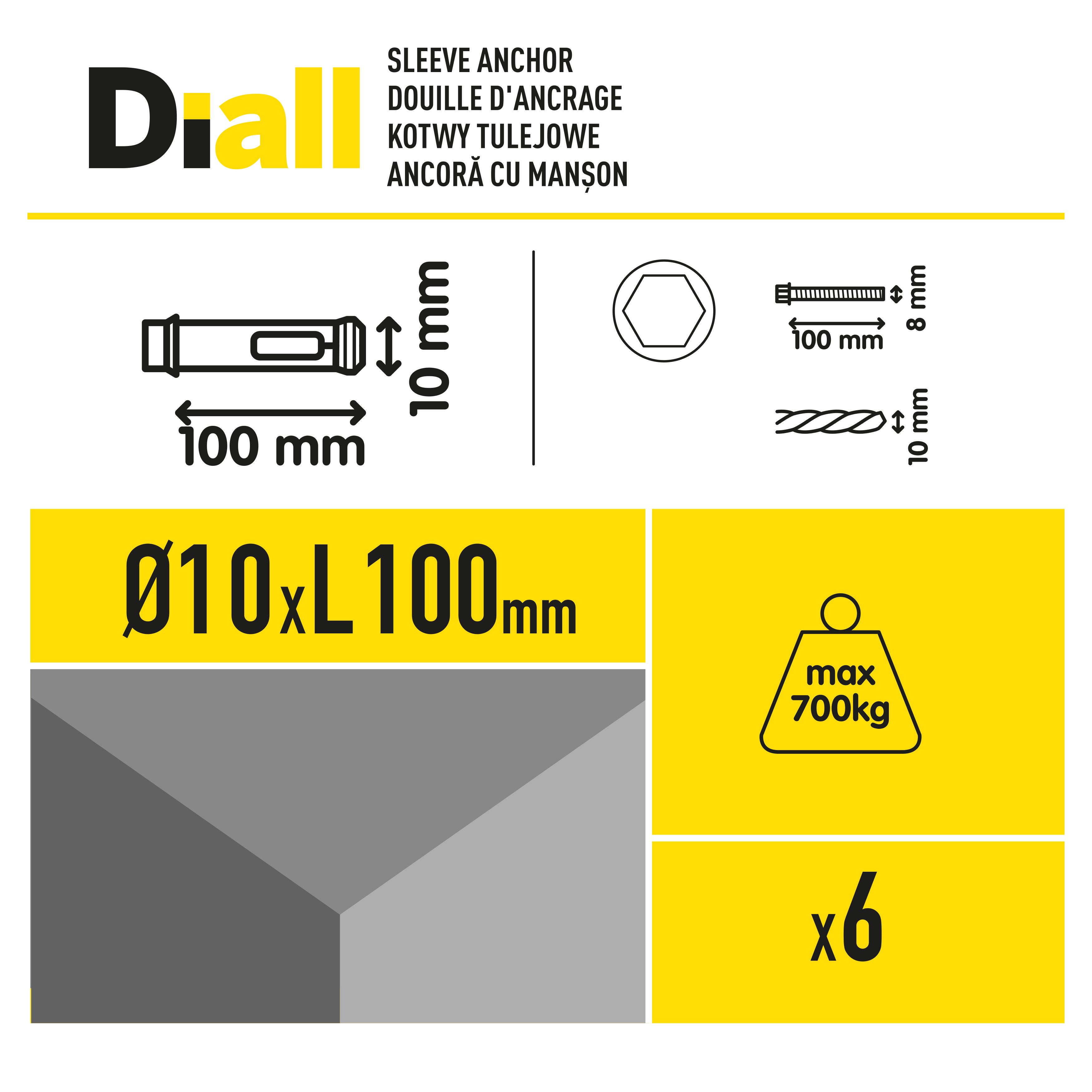 Diall M8 Hex Carbon steel Zinc-plated Sleeve anchor (L)100mm, Pack of 6