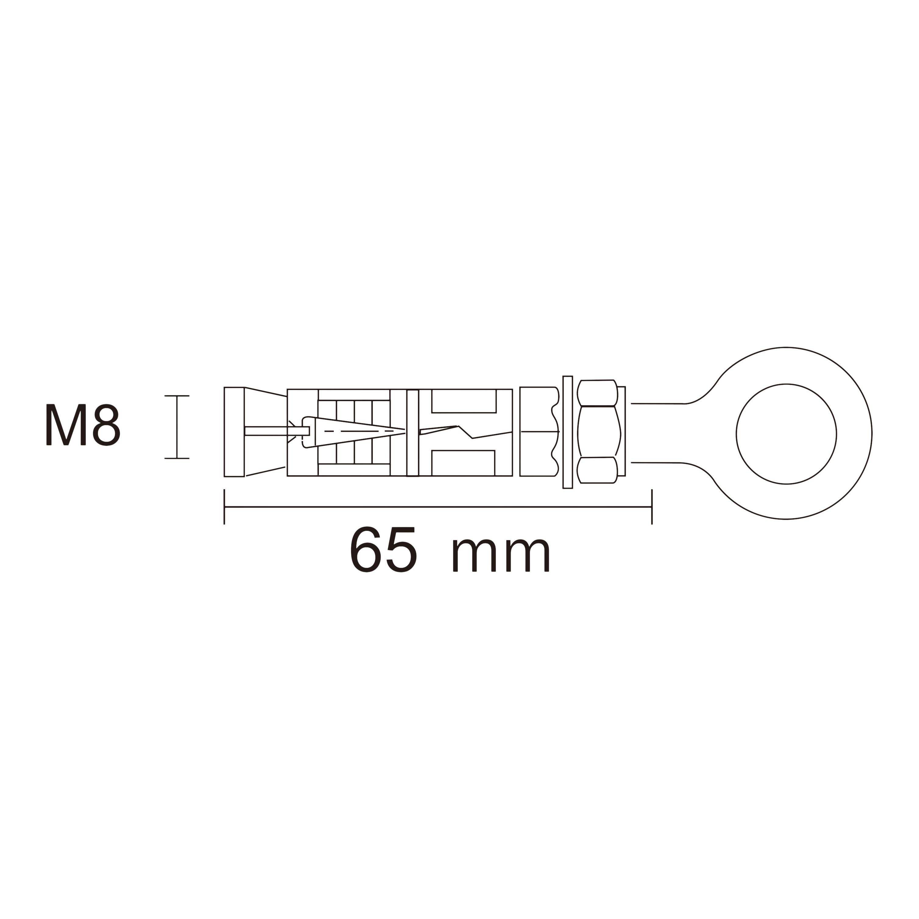 Diall M8 Hex O-hook Steel Shield anchor (L)65mm, Pack of 2
