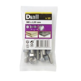 Diall M8 Hex Stainless steel Bolt & nut (L)20mm, Pack of 10