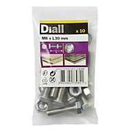 Diall M8 Hex Stainless steel Bolt & nut (L)30mm (Dia)8mm, Pack of 10