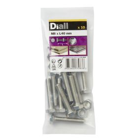 Diall M8 Hex Stainless steel Bolt & nut (L)40mm (Dia)8mm, Pack of 10