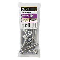 Diall M8 Hex Stainless steel Bolt & nut (L)45mm (Dia)8mm, Pack of 10