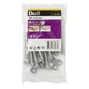 Diall M8 Hex Stainless steel Bolt & nut (L)60mm (Dia)8mm, Pack of 10