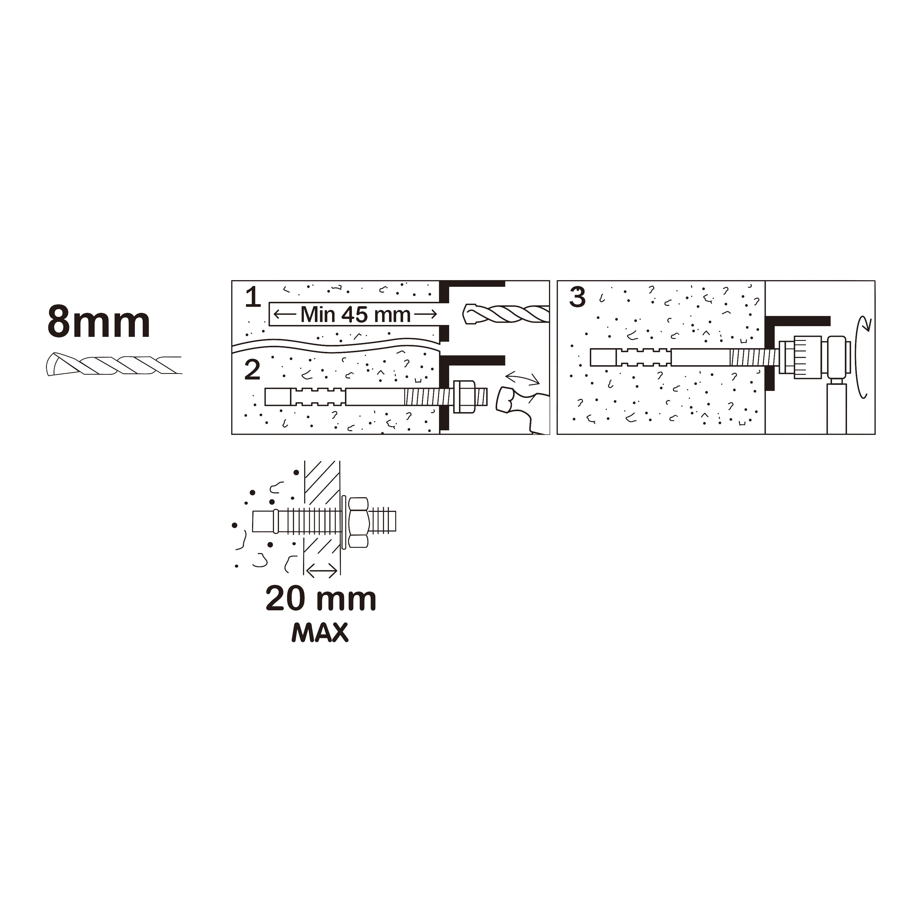 Diall M8 Steel Through bolt, nut & washer (L)75mm, Pack of 4