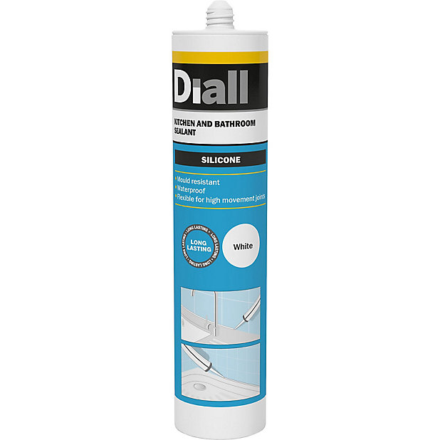 Diall Mould Resistant White Kitchen Bathroom Silicone Based Sanitary Sealant 300ml Diy At B Q - How To Use Silicone Bathroom Sealant