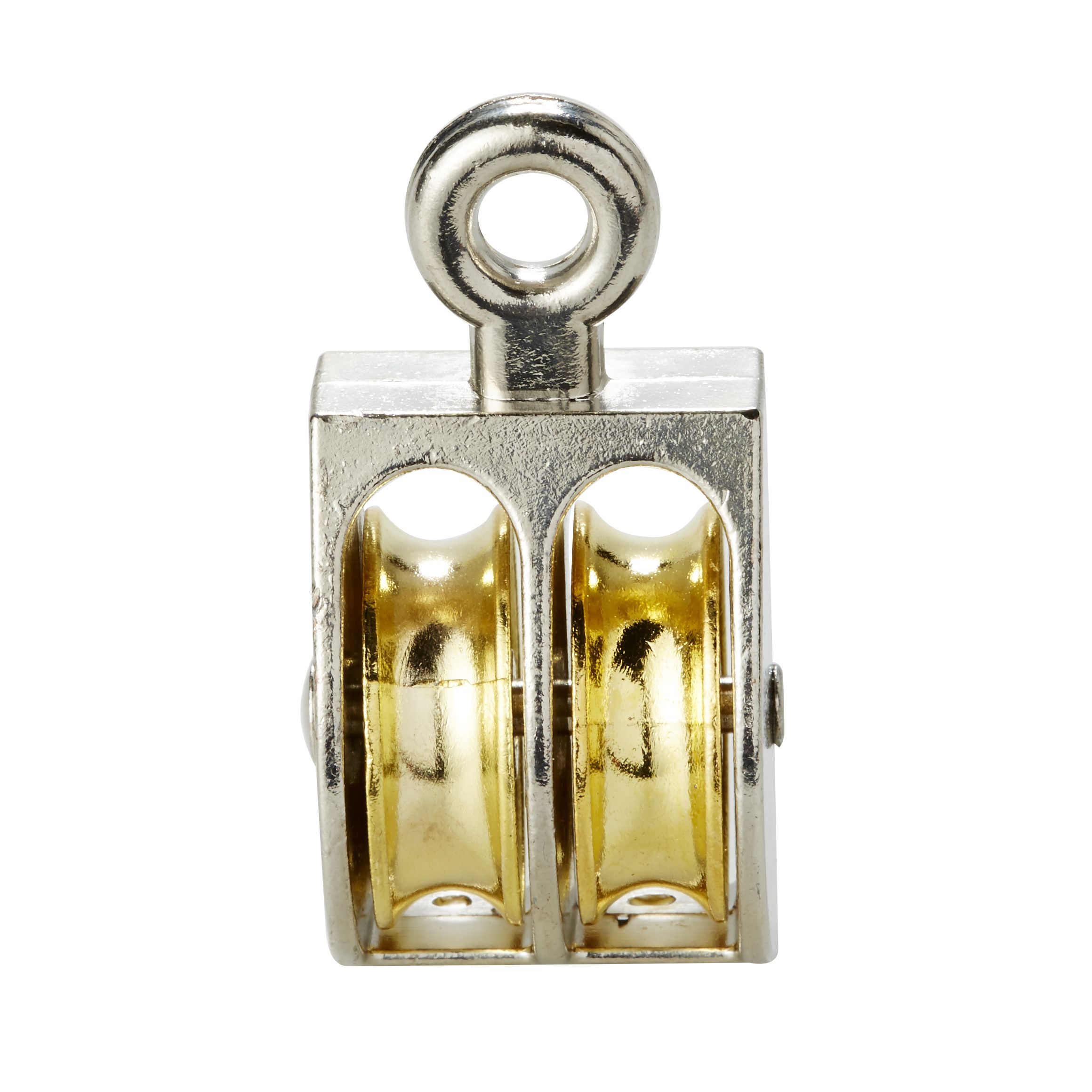 Diall Nickel & zinc-plated Grey & yellow 2 wheel Pulley, (Dia)24mm (Max)60kg