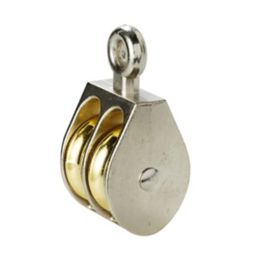 Diall Nickel & zinc-plated Grey & yellow 2 wheel Pulley, (Dia)24mm