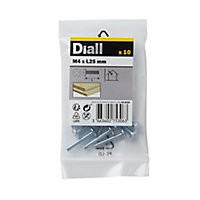 Diall Pan head Zinc-plated Carbon steel Drawer knob Screw (Dia)4mm (L)25mm, Pack of 10