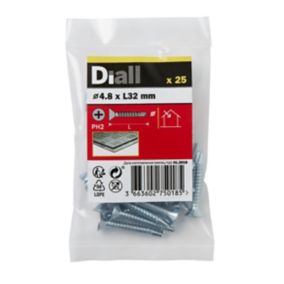 Diall Phillips Countersunk Zinc-plated Carbon steel (C1022) Self-drilling screw (Dia)4.8mm (L)32mm, Pack of 25