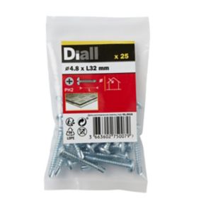 Diall Phillips Pan head Zinc-plated Carbon steel (C1022) Self-drilling screw (Dia)4.8mm (L)32mm, Pack of 25