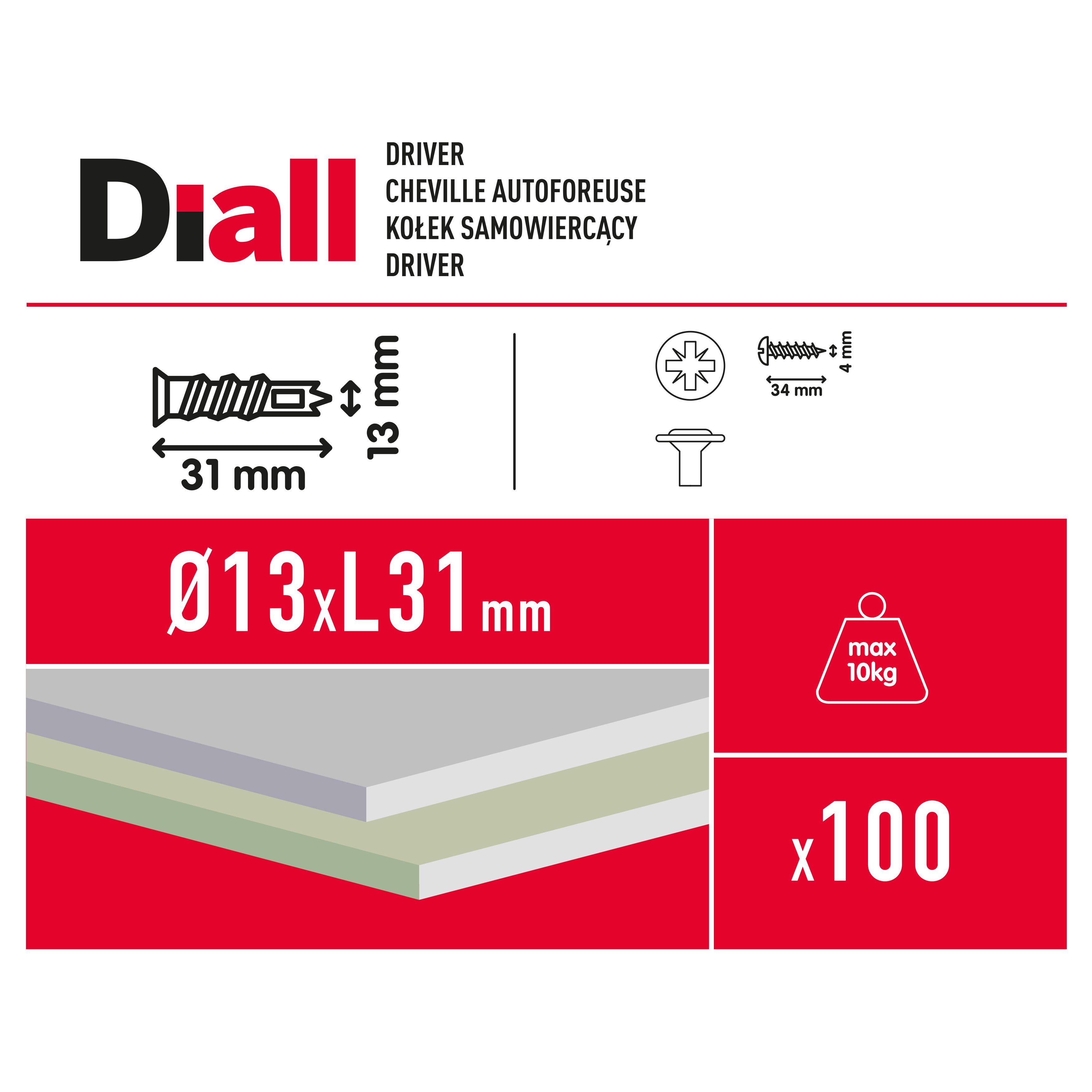 Diall Plasterboard fixing (Dia)13mm (L)32mm, Pack of 100