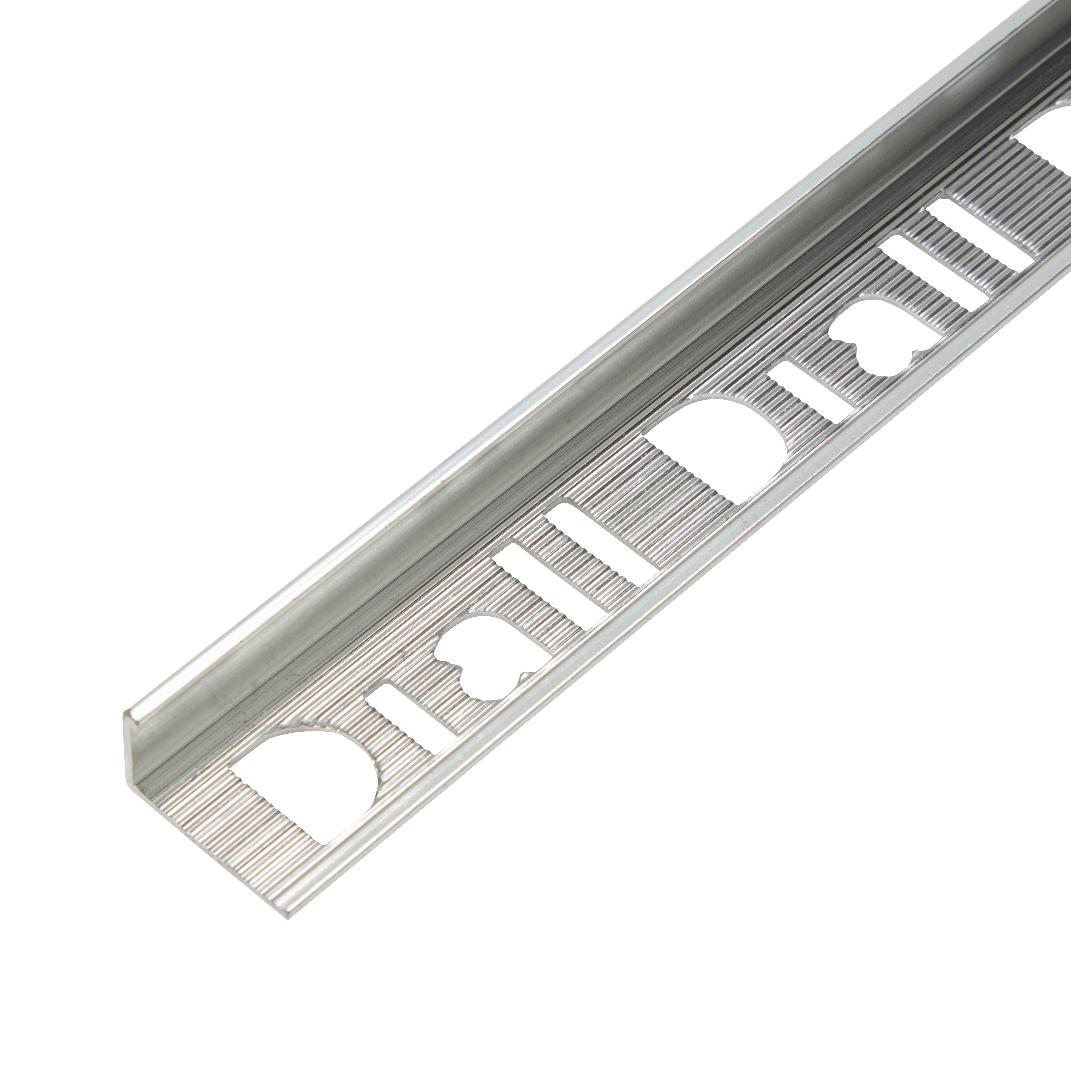 Diall PolishedChrome effect 10mm Straight Aluminium External edge tile trim - 5