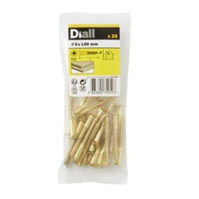Diall Pozidriv Brass Screw (Dia)5mm (L)50mm, Pack of 25