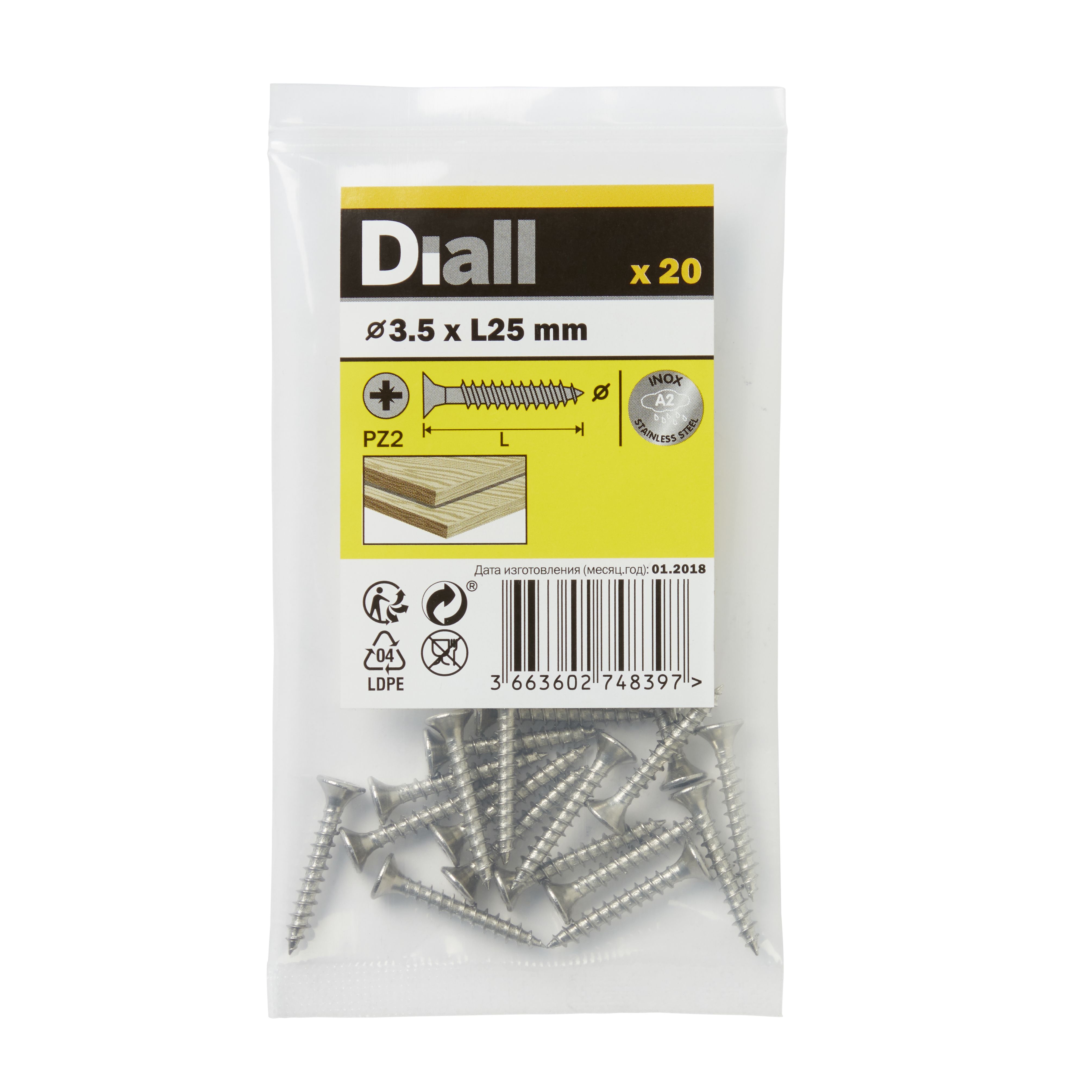 Diall Pozidriv Stainless steel Screw (Dia)3.5mm (L)25mm, Pack of 20