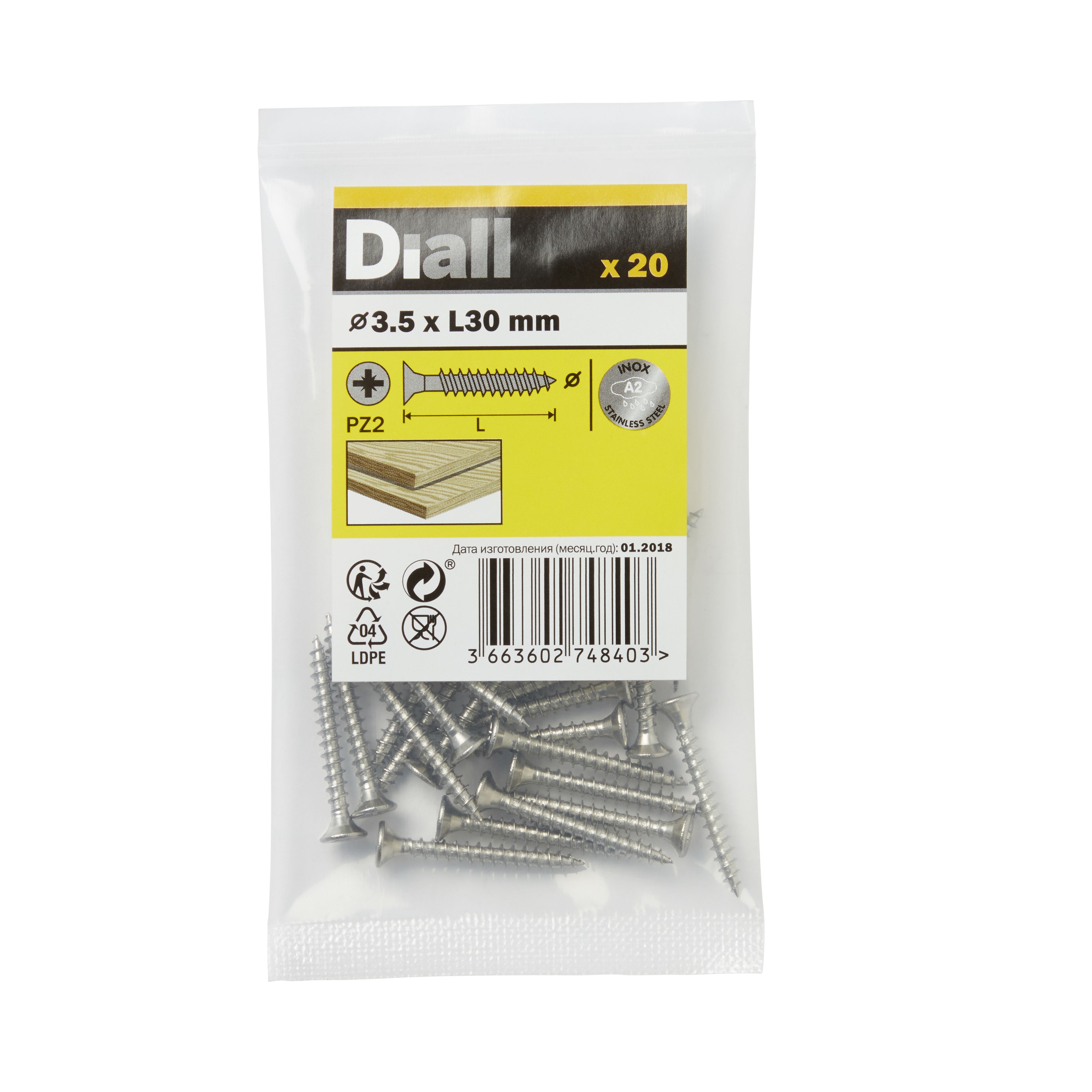 Diall Pozidriv Stainless steel Screw (Dia)3.5mm (L)30mm, Pack of 20