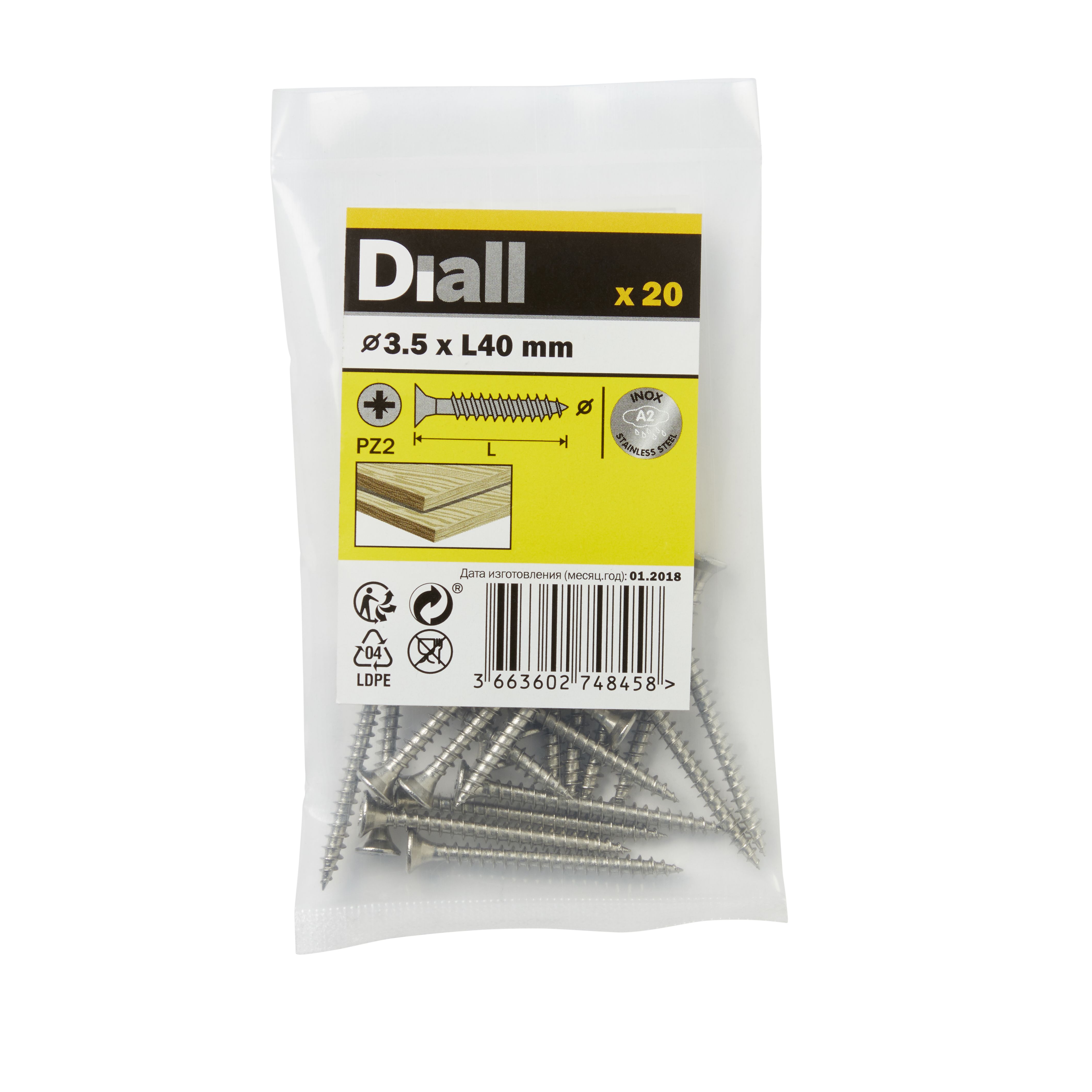 Diall Pozidriv Stainless steel Screw (Dia)3.5mm (L)40mm, Pack of 20