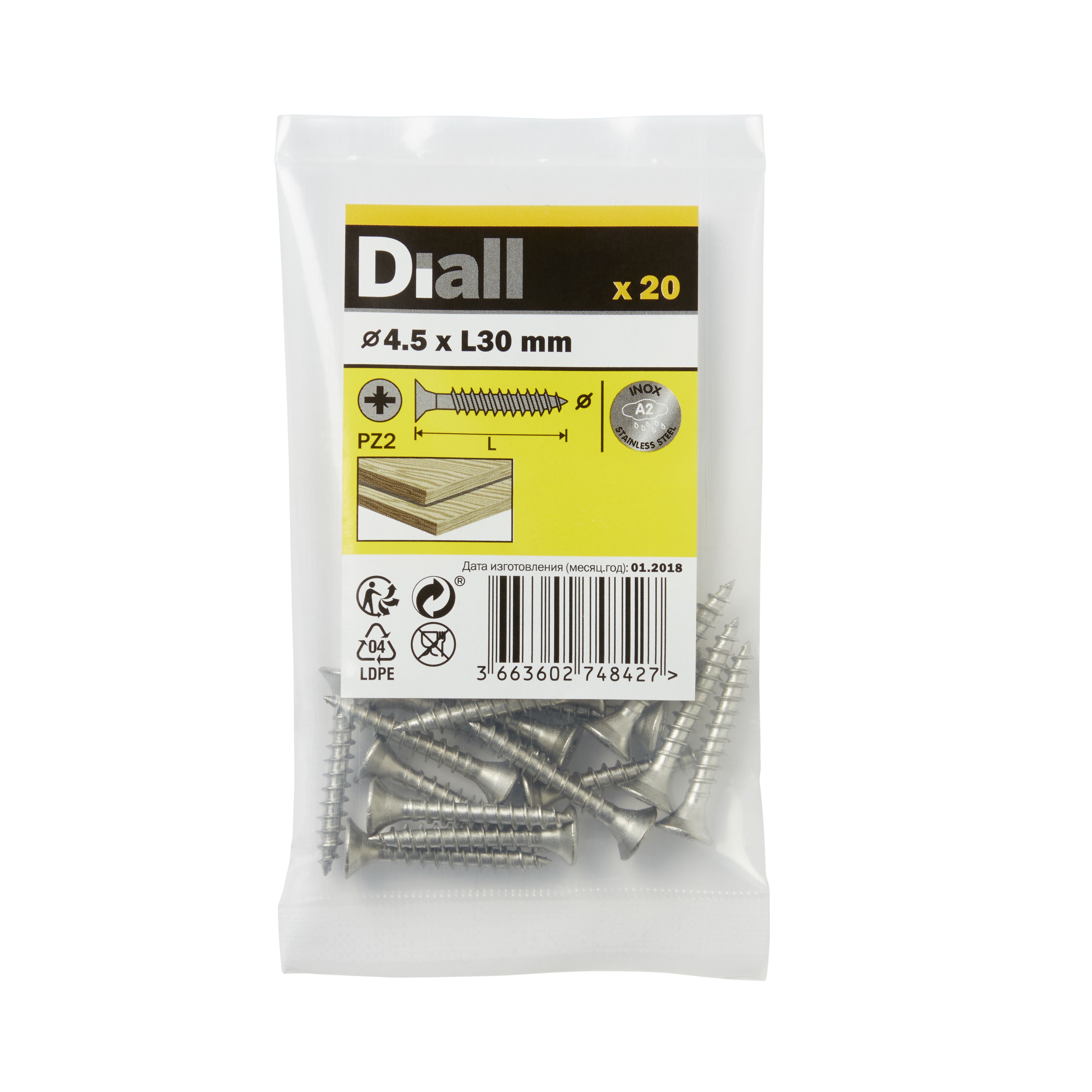 Diall Pozidriv Stainless steel Screw (Dia)4.5mm (L)30mm, Pack of 20