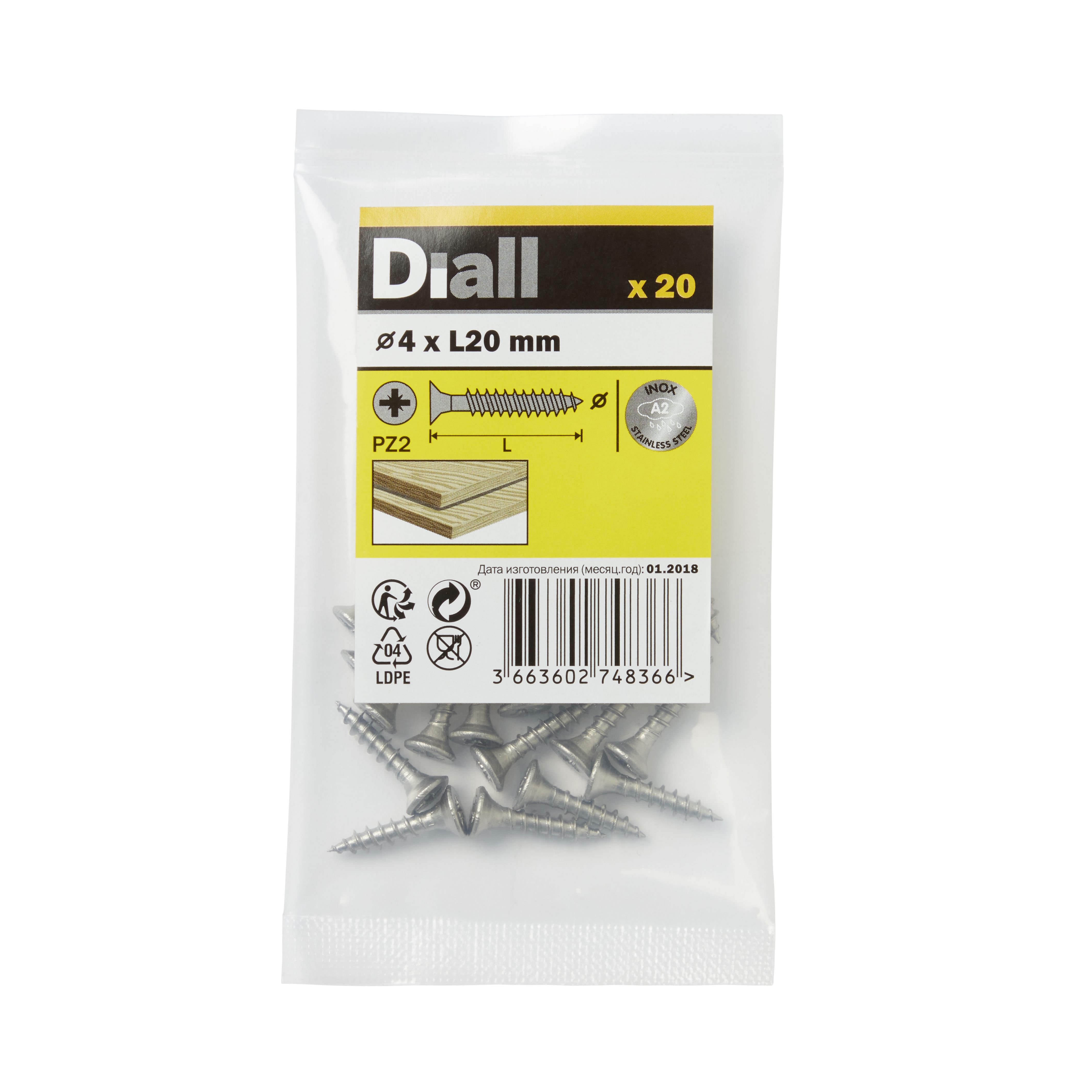 Diall Pozidriv Stainless steel Screw (Dia)4mm (L)20mm, Pack of 20