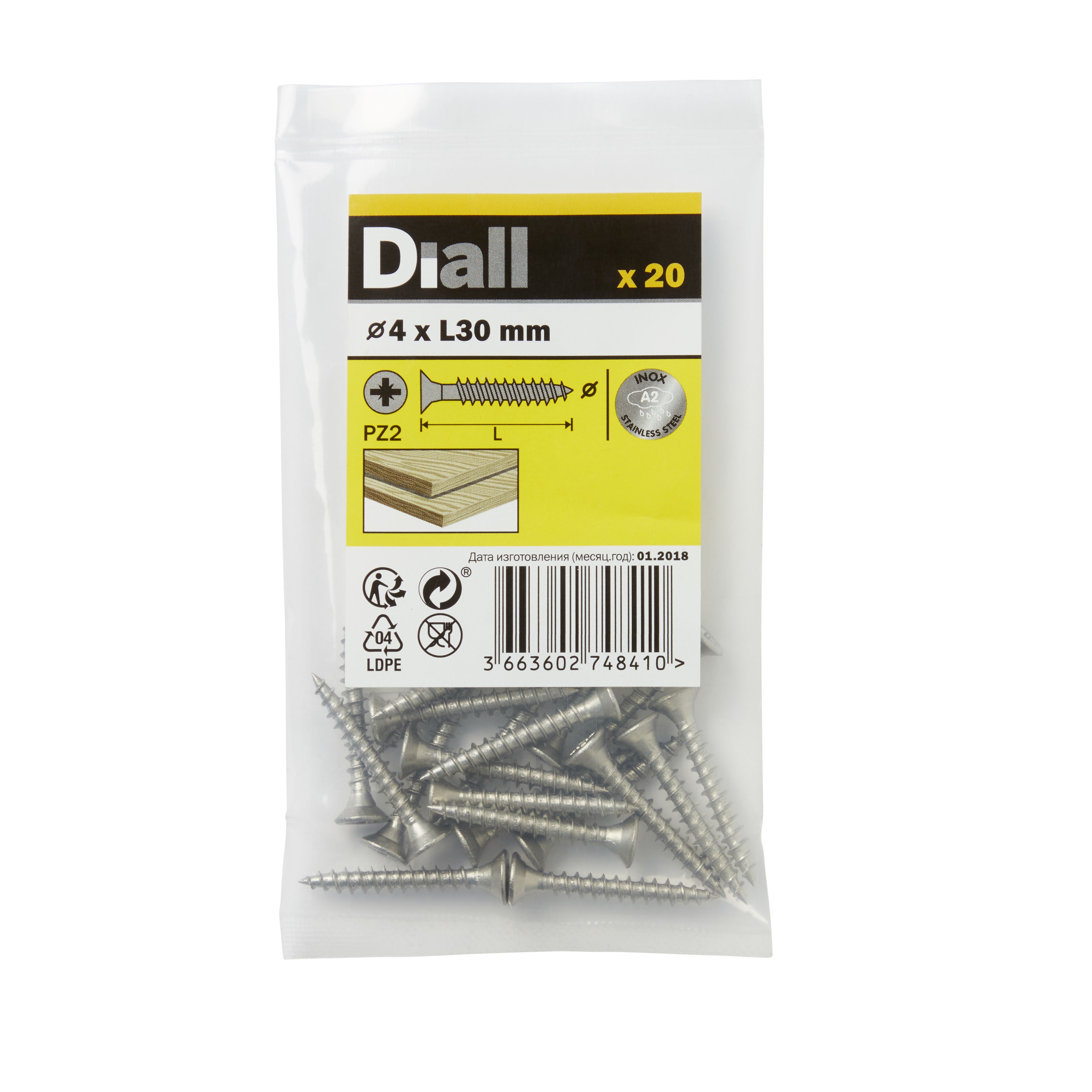 Diall Pozidriv Stainless steel Screw (Dia)4mm (L)30mm, Pack of 20