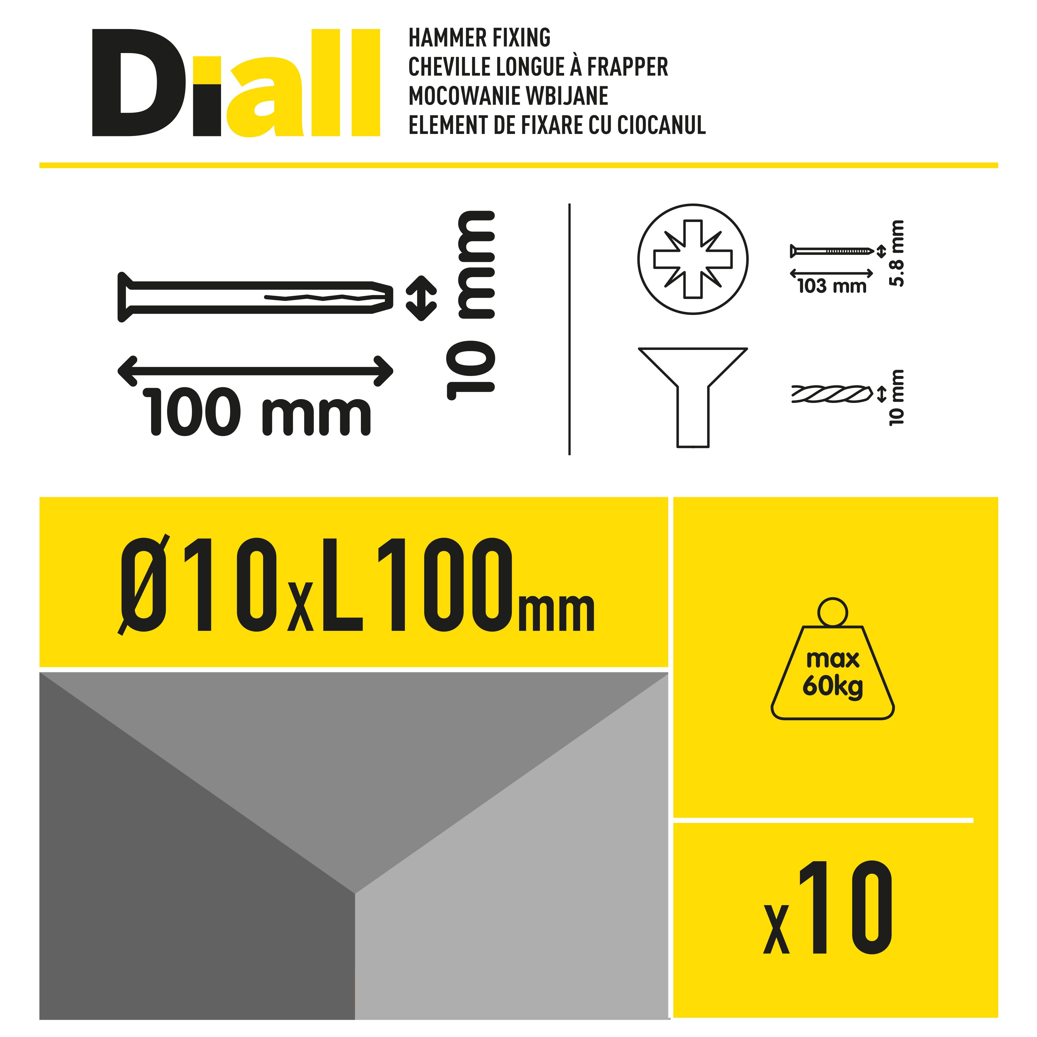 Diall PZ Countersunk Hammer fixing (Dia)10mm (L)100mm, Pack of 10