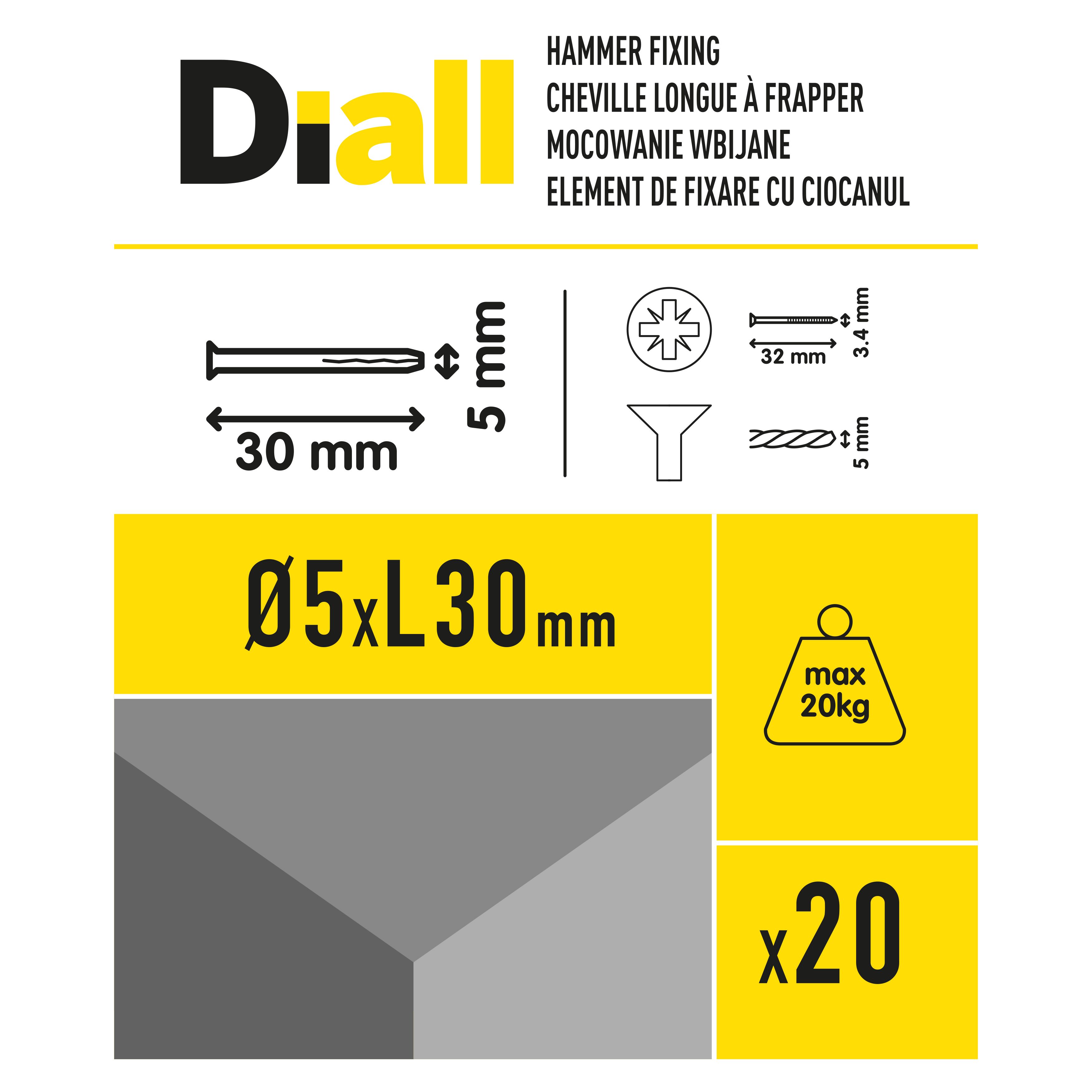 Diall PZ Countersunk Hammer fixing (Dia)5mm (L)30mm, Pack of 20