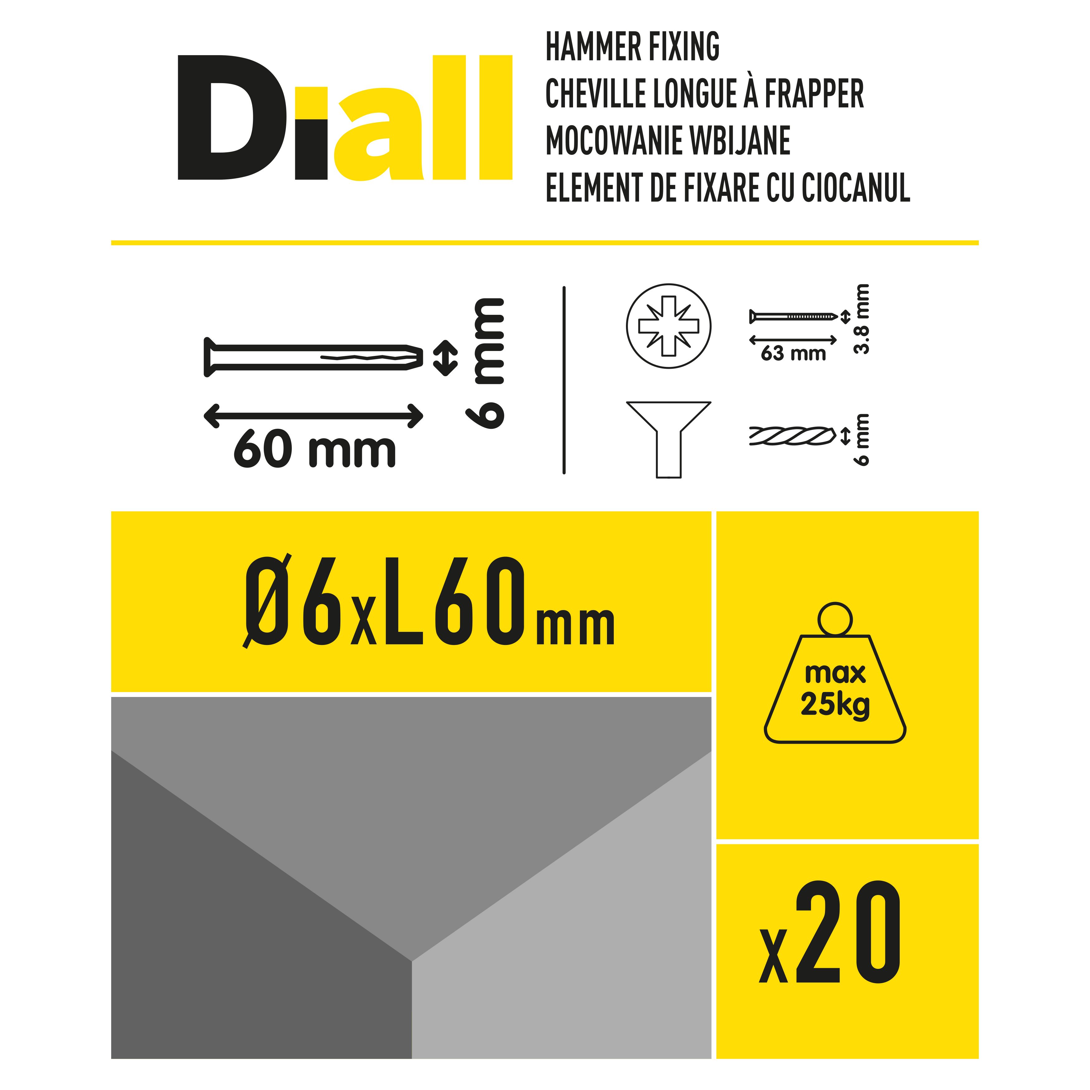 Diall PZ Countersunk Hammer fixing (Dia)6mm (L)60mm, Pack of 20