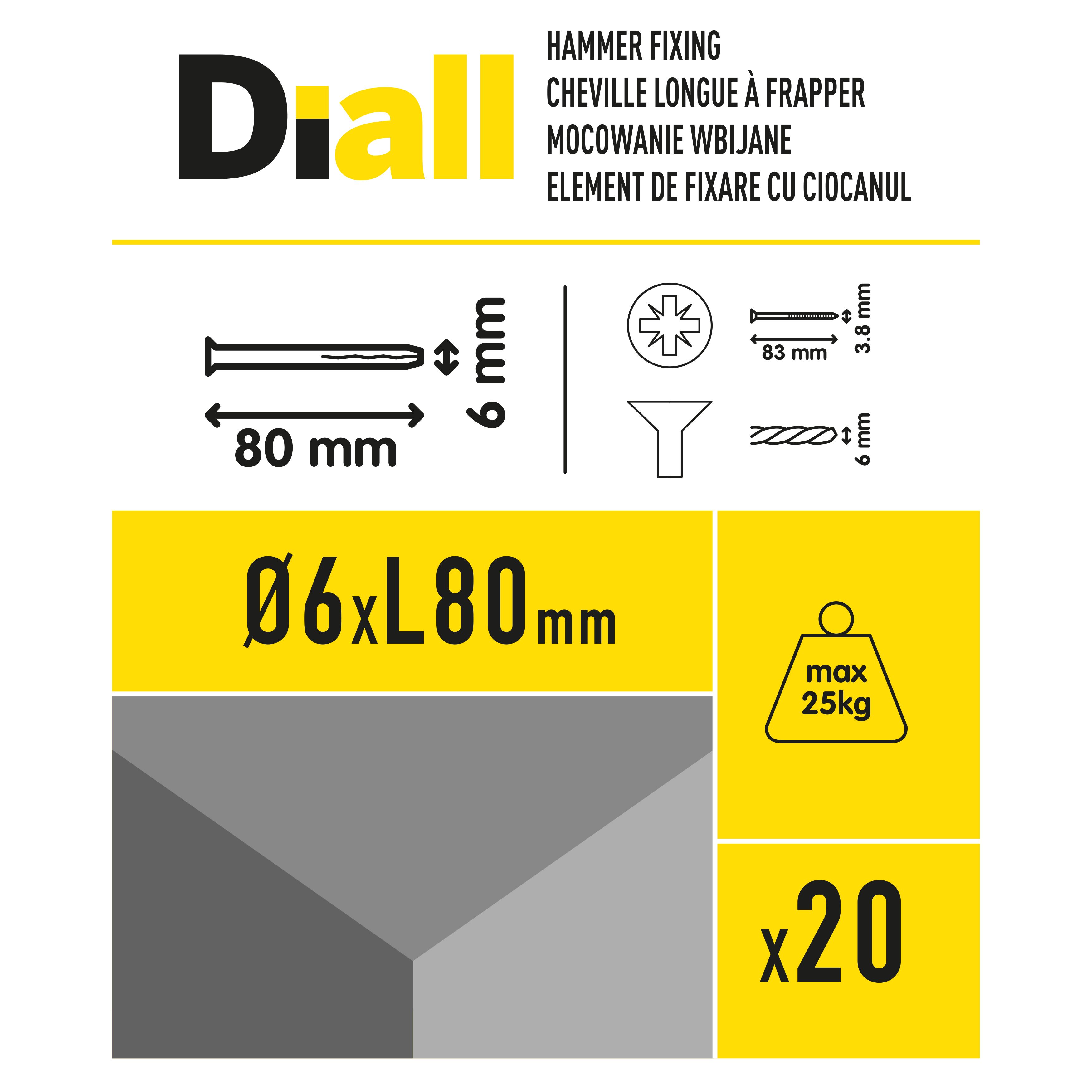 Diall PZ Countersunk Hammer fixing (Dia)6mm (L)80mm, Pack of 20