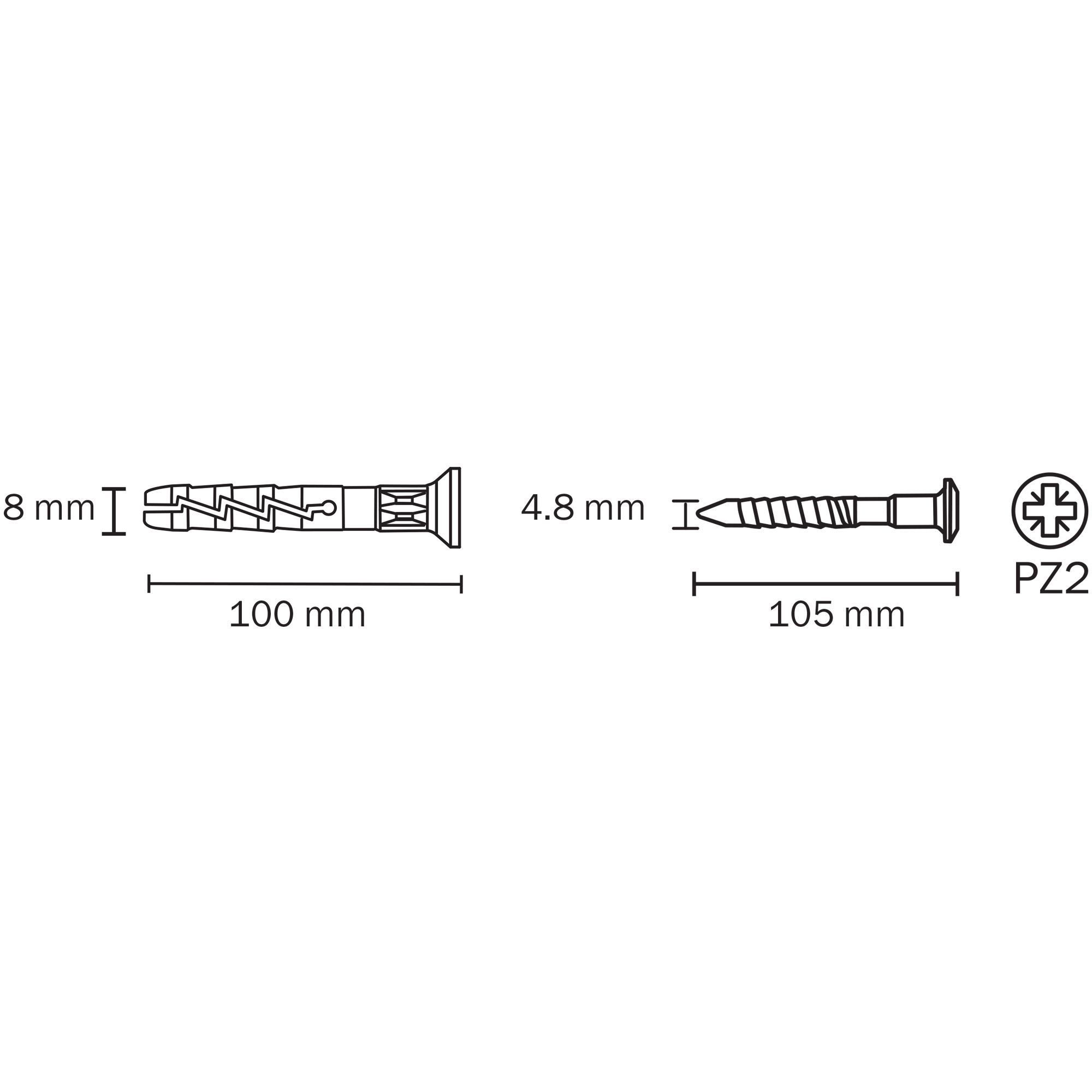 Diall PZ Countersunk Hammer fixing (Dia)8mm (L)100mm, Pack of 10