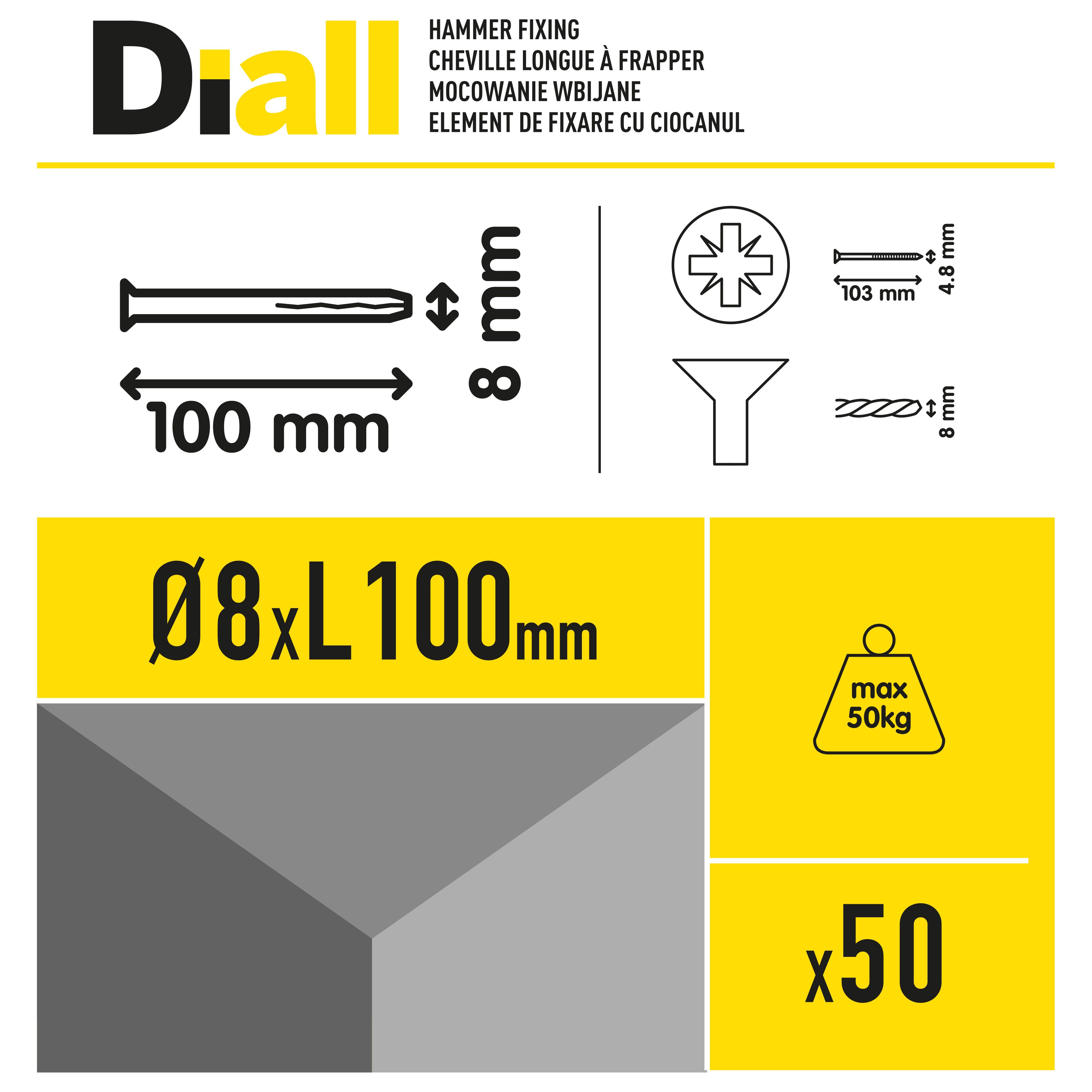 Diall PZ Countersunk Hammer fixing (Dia)8mm (L)100mm, Pack of 50