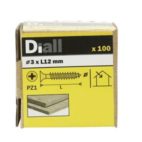 Diall PZ Double-countersunk Yellow-passivated Steel Wood screw (Dia)3mm (L)12mm, Pack of 100