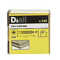 Diall PZ Double-countersunk Yellow-passivated Steel Wood screw (Dia)4mm (L)16mm, Pack of 100