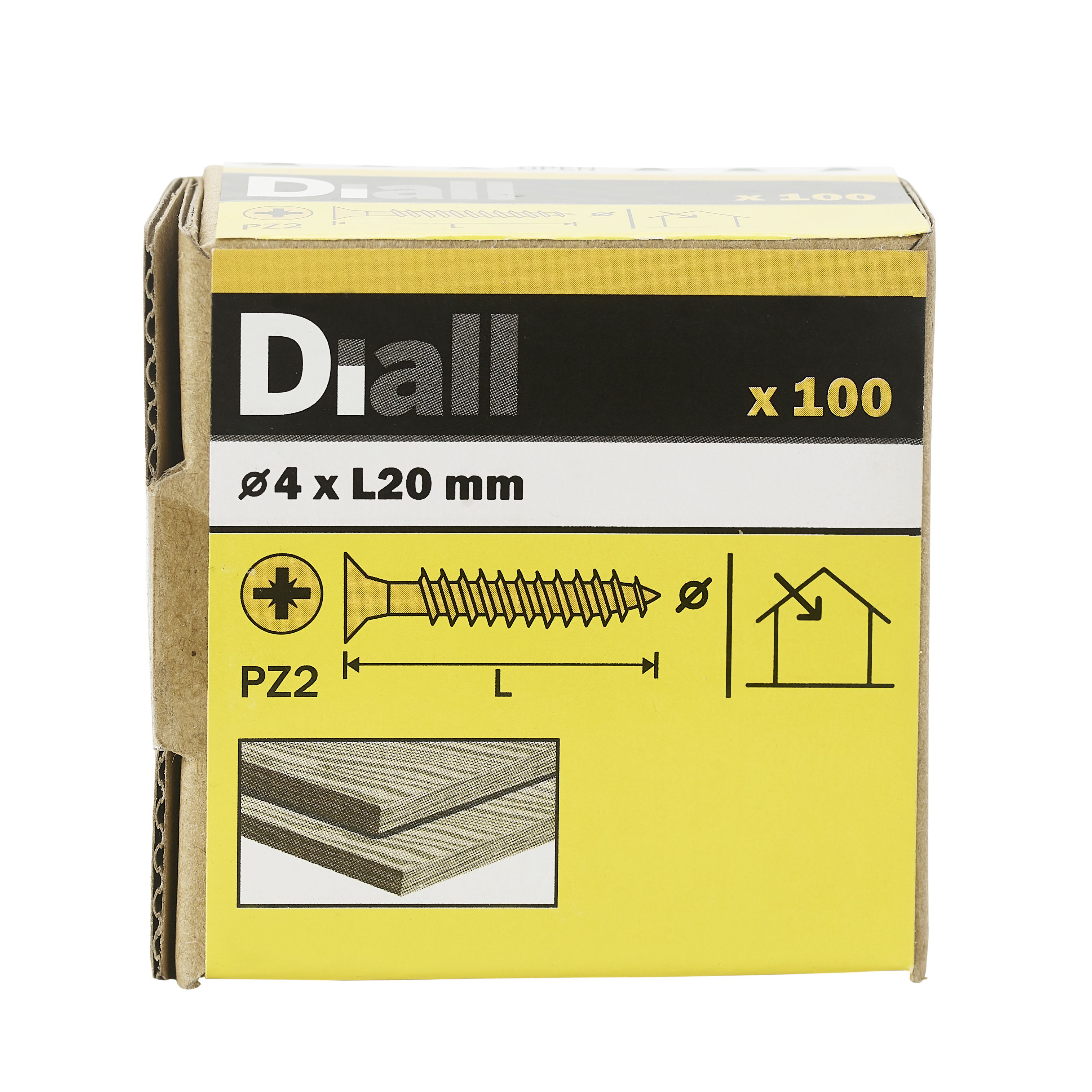 Diall PZ Double-countersunk Yellow-passivated Steel Wood screw (Dia)4mm (L)20mm, Pack of 100