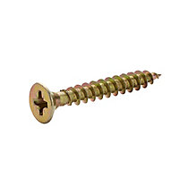 Diall PZ Double-countersunk Yellow-passivated Steel Wood screw (Dia)4mm (L)30mm, Pack of 100