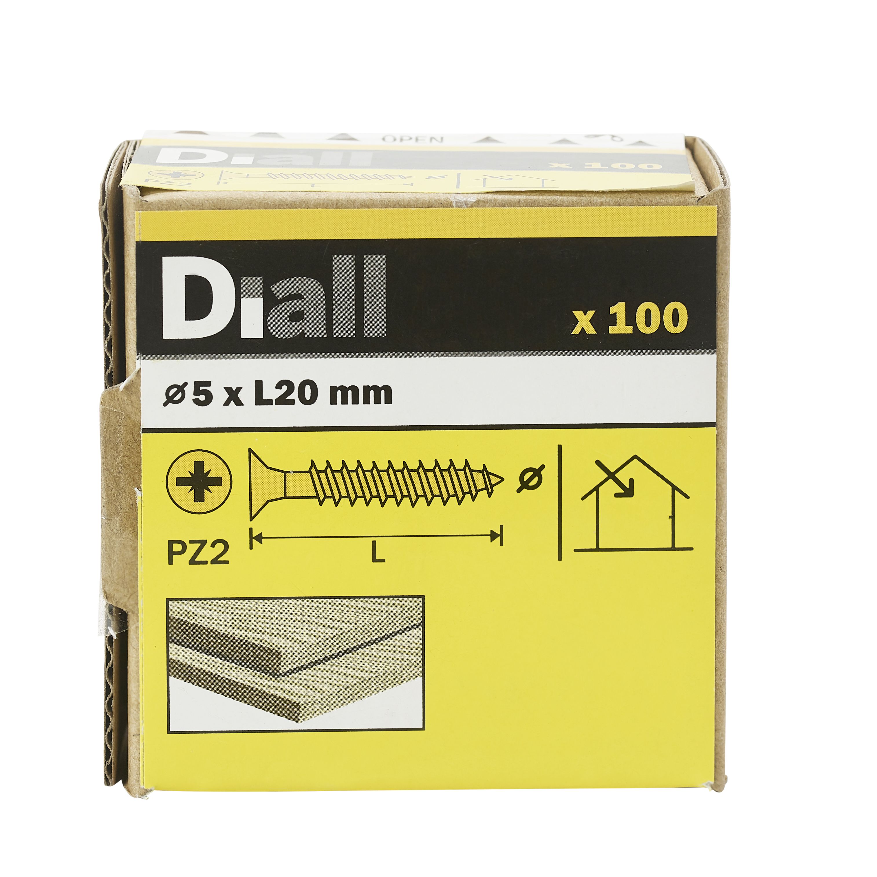 Diall PZ Double-countersunk Yellow-passivated Steel Wood screw (Dia)5mm (L)20mm, Pack of 100