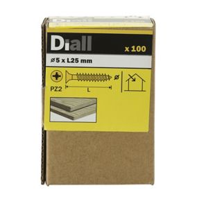 Diall PZ Double-countersunk Yellow-passivated Steel Wood screw (Dia)5mm (L)25mm, Pack of 100