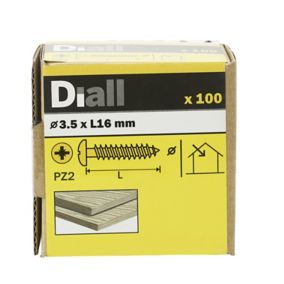 Diall PZ Pan head Yellow-passivated Steel Wood screw (Dia)3.5mm (L)16mm, Pack of 100