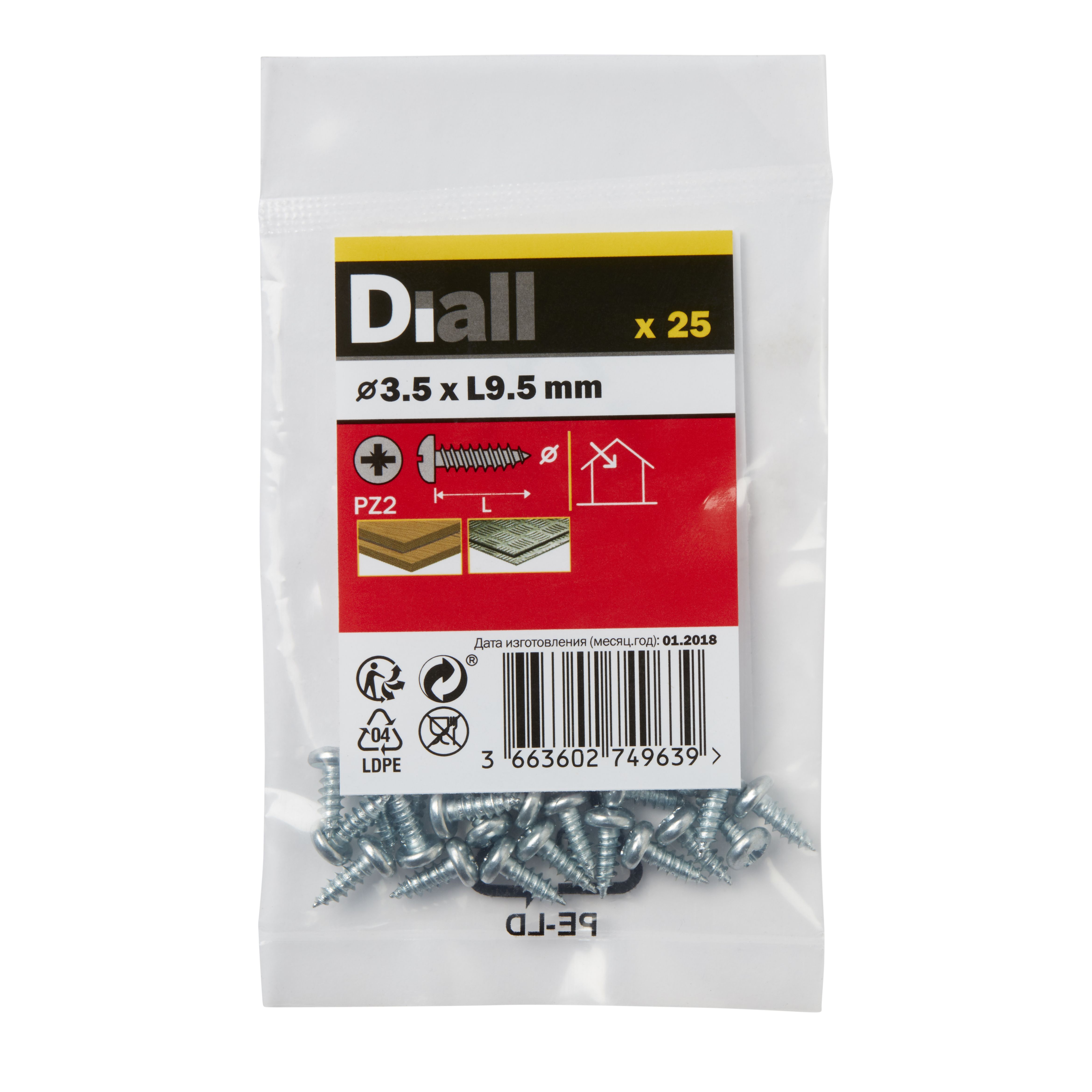 Diall PZ Pan head Zinc-plated Hardened steel Self-drilling screw (Dia)3.5mm (L)9.5mm, Pack of 25