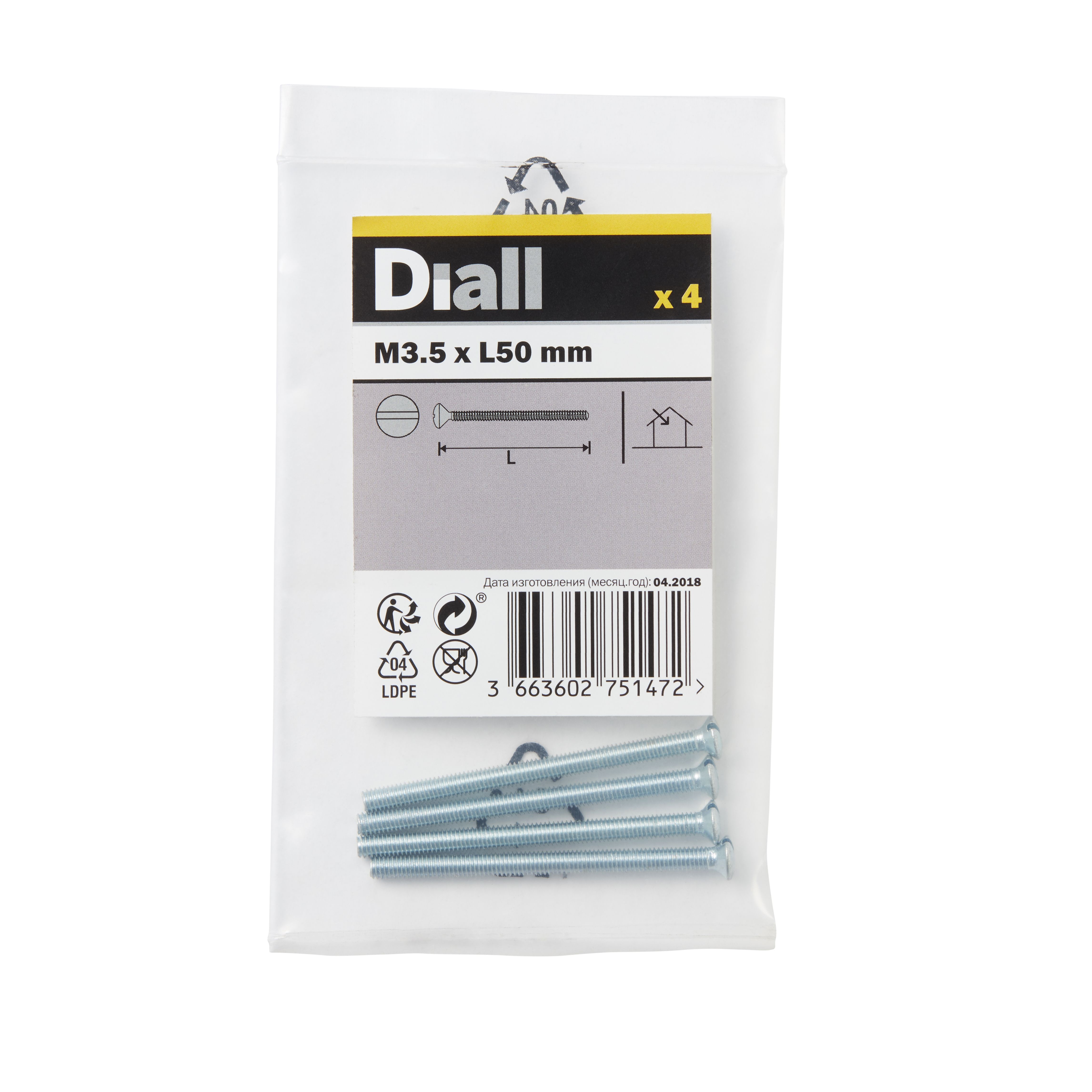 Diall Raised-countersunk Zinc-plated Carbon steel Switch box screw (Dia)3.5mm (L)50mm, Pack of 4